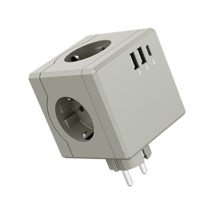 큐브 디자인 USB 3구 고용량 4000W 멀티탭 멀티 콘센트 플러그형 USBA 2개 C타입 1개, 그레이, 1개