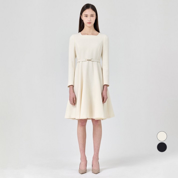 케네스레이디 여성용 스퀘어넥 솔리드 플레어 원피스