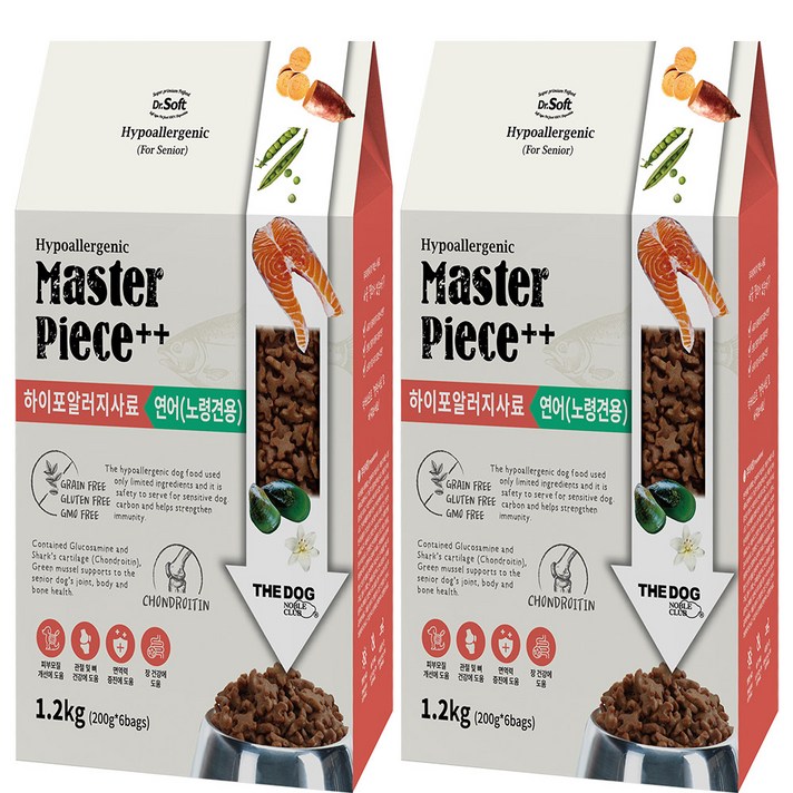더독 노령견용 닥터소프트 명작 하이포알러지 소프트사료, 연어, 1.2kg, 2개