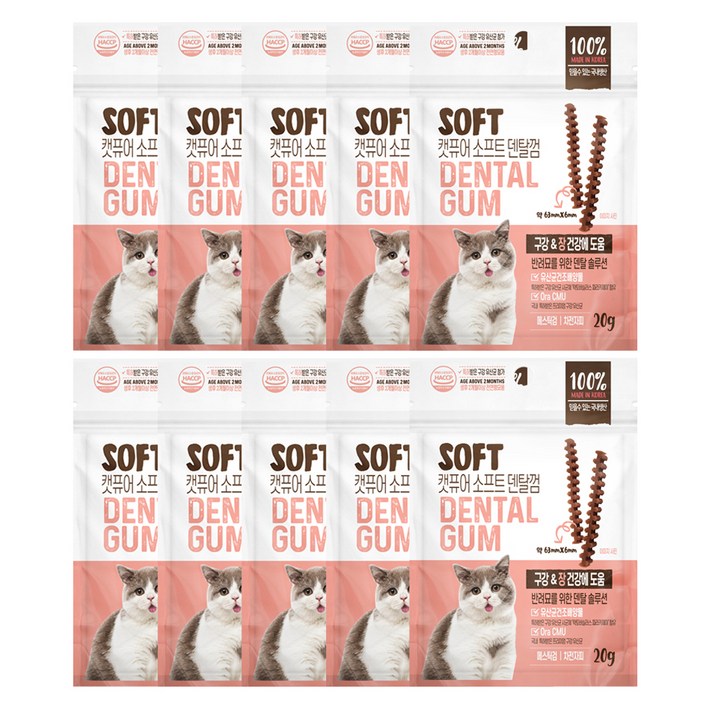 캣퓨어 고양이 소프트 덴탈껌 DDI 구강 장건강에 도움, 20g, 10개, 혼합맛생선닭고기