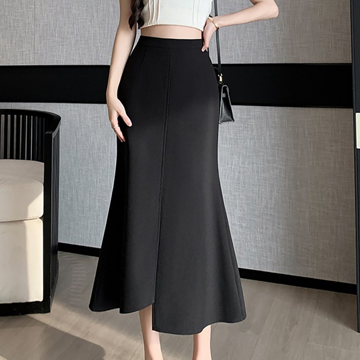 페이퍼먼츠 절개라인 언발 머메이드 롱 스커트 11698