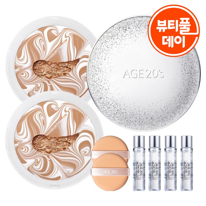 에이지투웨니스 에센스 커버 팩트 스파클케이스 리필 12.5g x 2p 앰플 10ml x 4p, 화이트베이지23호, 1세트 에이지투웨니스 에센스 커버 팩트 스파클케이스 리필 12.5g x 2p 앰플 10ml x 4p, 화이트베이지23호, 1세트