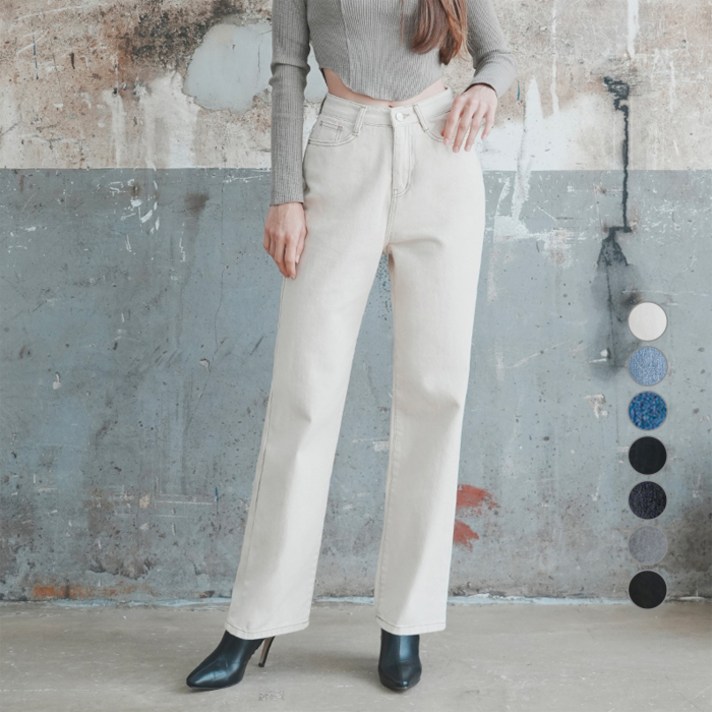 와르 여성용 표준짧은 기장 와이드 면 데님 팬츠