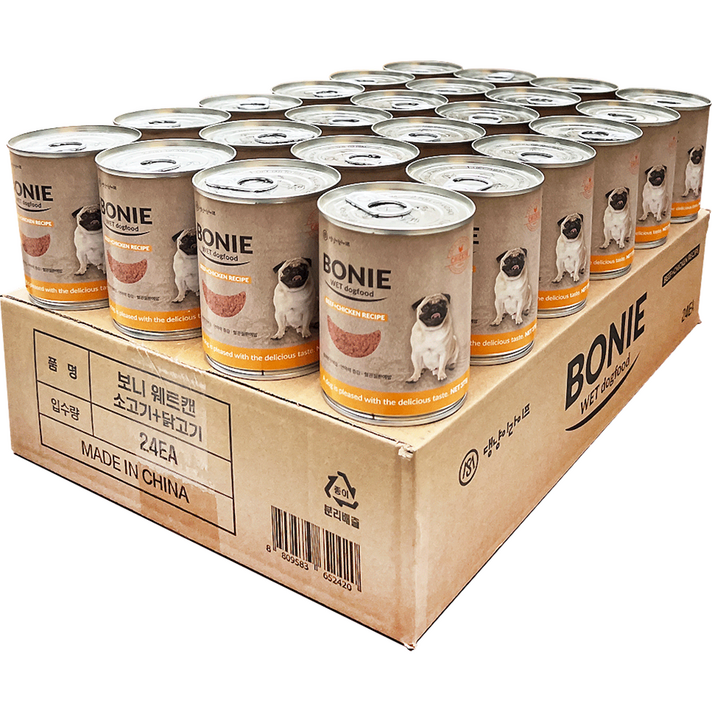댕냥이라이프 강아지 보니웨트캔, 소고기 닭고기 혼합맛, 375g, 24개