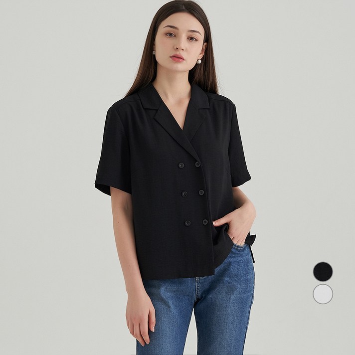 ELLE PARIS 여성용 브이넥 찰랑 반팔 셔츠 블라우스