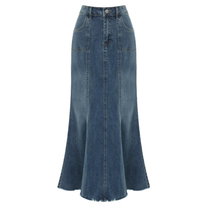 샐리 절개 머메이드 데님 스커트 I5CCSK008