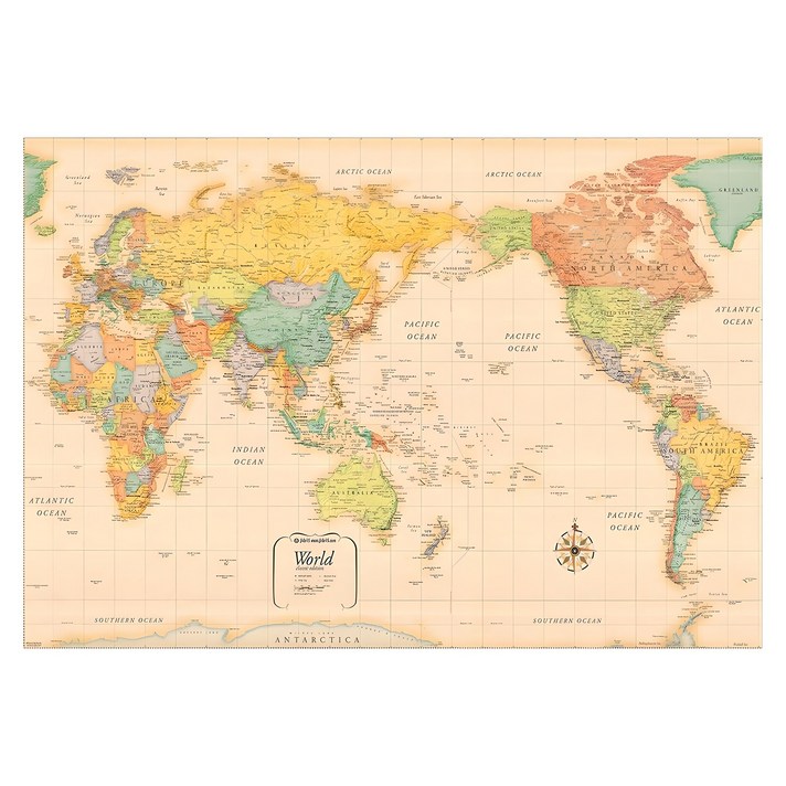 지도닷컴 코팅형 영문판 JD 앤틱 세계지도 소 110 x 78 cm  최신 대한민국 전도  케이스 세트