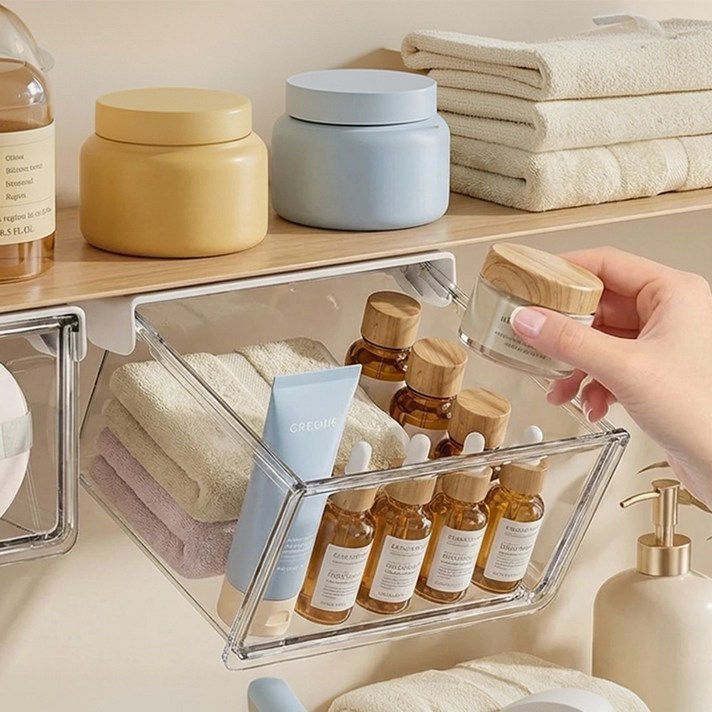 카로히포 부착식 붙이는 무타공 다용도 슬라이딩 서랍 정리함 소형