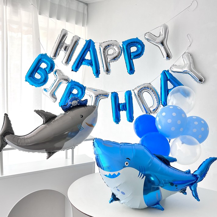 홈파티세트 하피블리 상어 풍선 가랜드 생일 파티 용품 세트, 해적상어세트