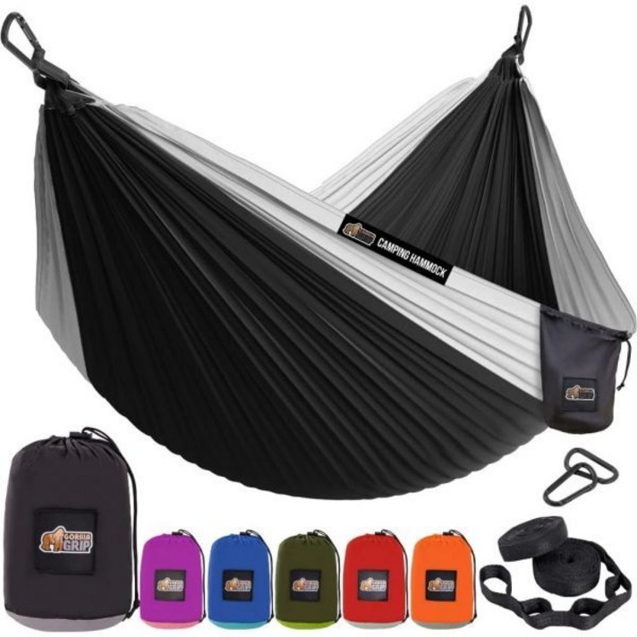 고릴라 그립GORILLA GRIP 내구성이 휴대용 캠핑 해먹, 견고한 트리 스트랩으로 500파운드약 233kg까지 지지, 편안한 여행용 스윙, 캠핑용 사용 및 설치 간편, 야외