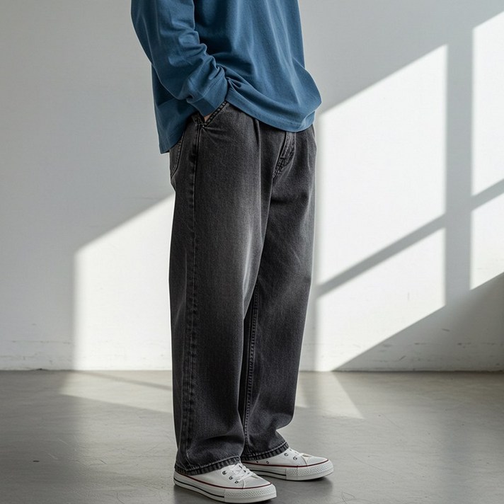 언더프 남자 세미 와이드 밴딩 청바지