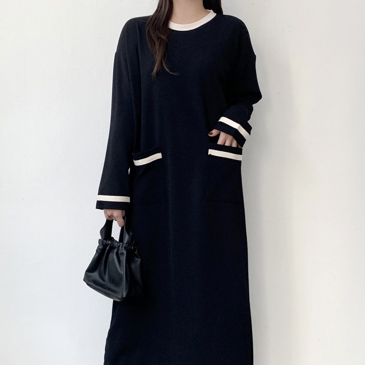 더한땀 빅사이즈 라인 배색 포켓 원피스 임부복