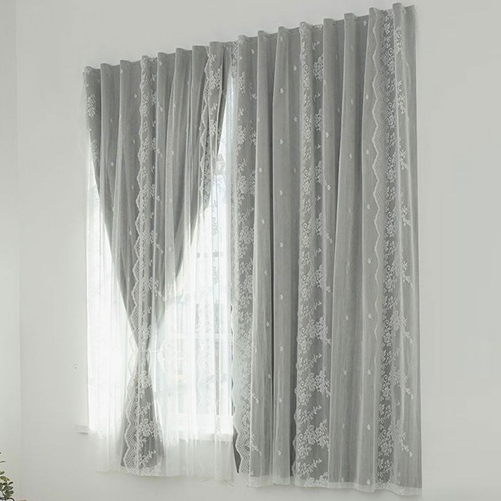 Tooliva 창문형커튼 붙이는 쉬폰 암막 레이스 커텐 100비침없는 붙이는 봉집형 벨크로 무설치