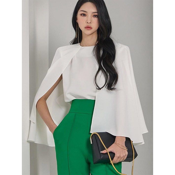 쉬폰 케이프 여름 블라우스 라운드넥 셔츠 반팔 오피스룩