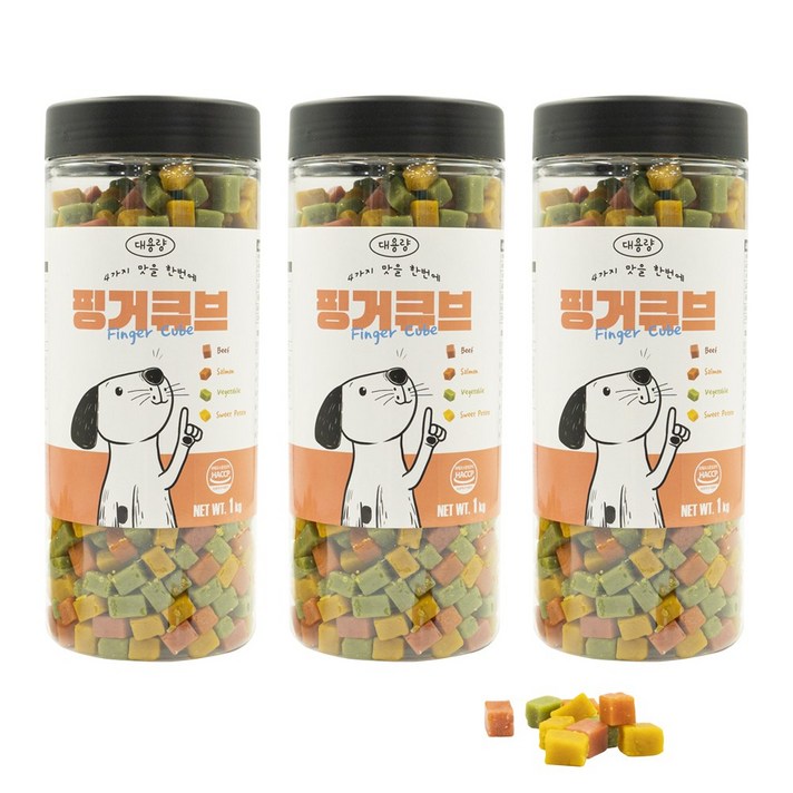 펫라벨 3kg, 핑거큐브 강아지간식, 교육용, 훈련용 대용량 강아지 트릿, 혼합, 1,000g x 3ea, 3개, 1kg