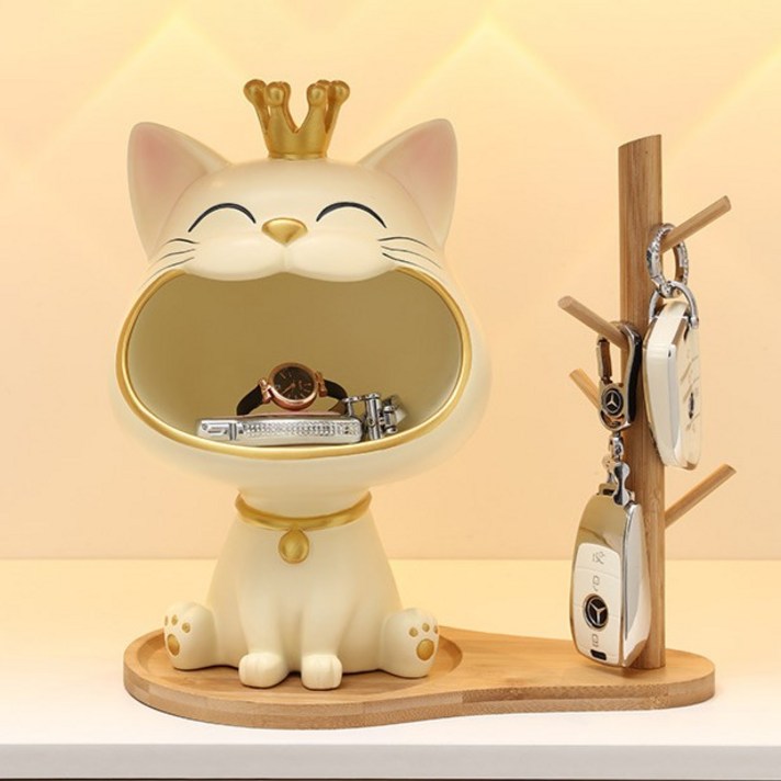 럭키샵 선물 행운 고양이 현관  장식품+우드 차키 악세사리 행거