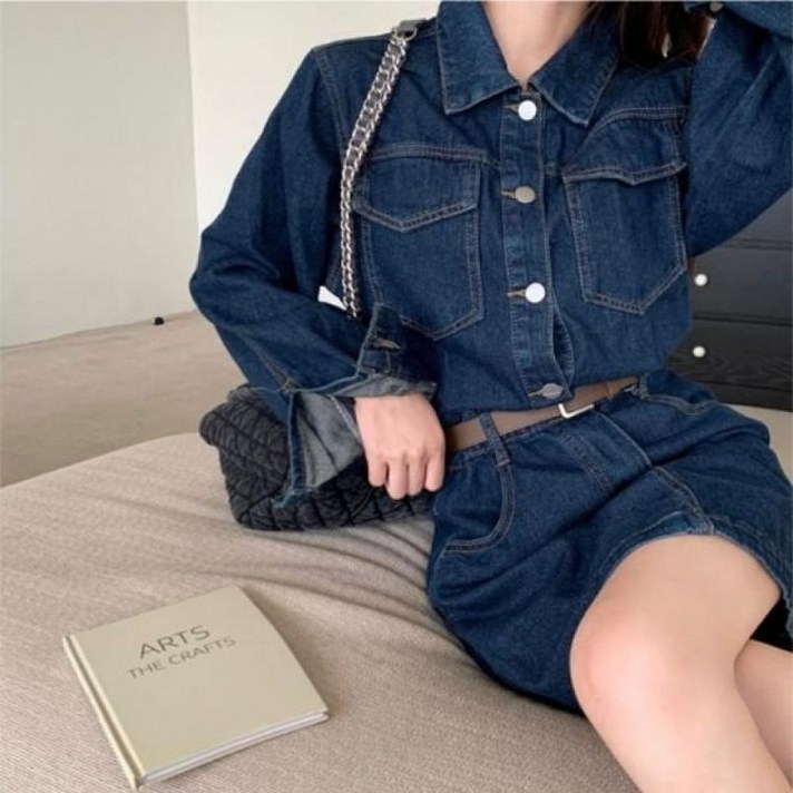 내추럴한 캐주얼 미니 데님 원피스 스커트 사계절