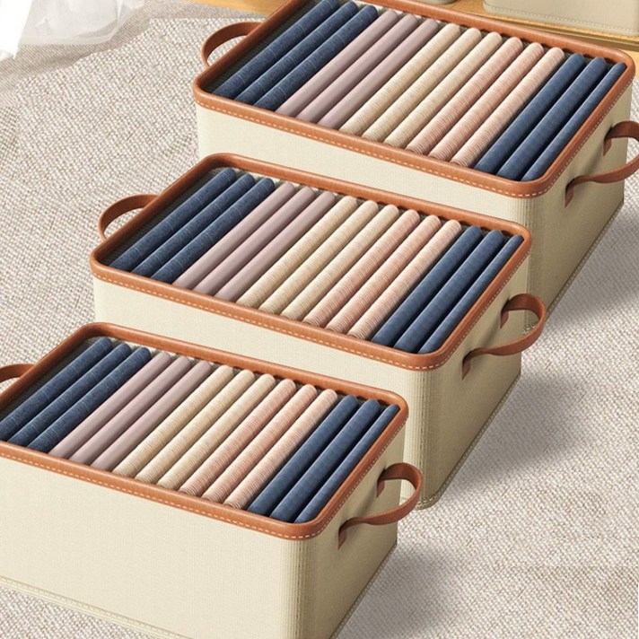 마벨인홈 고급 대용량 옷장 정리 수납 다용도 리빙박스 3개, 3개입, 베이지
