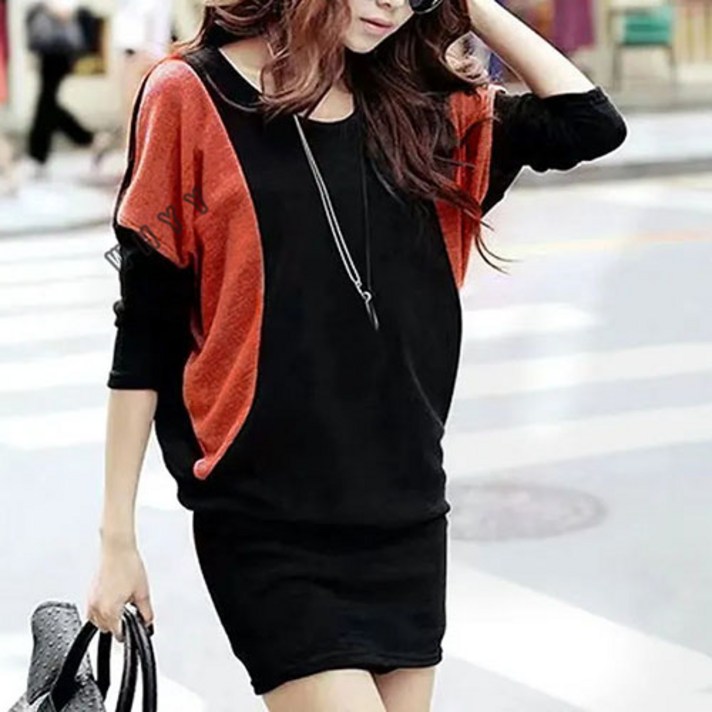 WHYY 순면 원피스 신상 춘추 티셔츠 여성 긴팔 빅 사이즈 가오리핏 스커트 스타일링 원피스 328