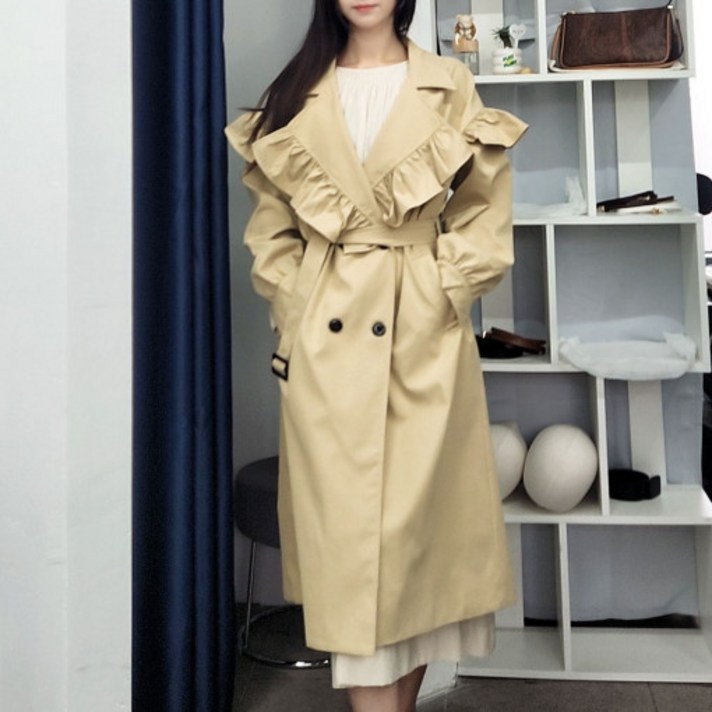 프릴 빅카라 트렌치 코트 벨트 세트