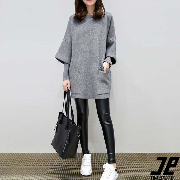 TIMEPURE 여성 봄 가을 라운드 루즈핏 페이크 7부 맨투맨 루즈핏 통기성 좋은 빅포켓 롱 코디 아이템 데일리 루즈핏 아우터 빅사이즈 필수 아이템