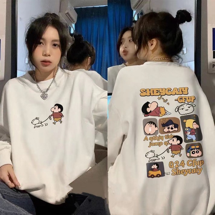 YAPOGI 짱구 루즈핏 날염 긴팔티셔츠