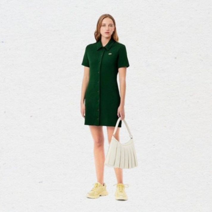라코스테 LACOSTE 여성 이중지 피케 반팔 셔츠 드레스 EF692255G 132 370518