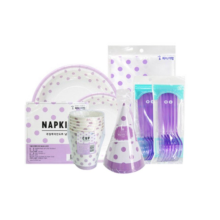 와우파티 라인도트 일회용 테이블웨어 6인용 세트 라일락