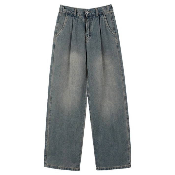 플레이즈 남성용 뒷밴딩 핀턱 와이드 루즈핏 청바지