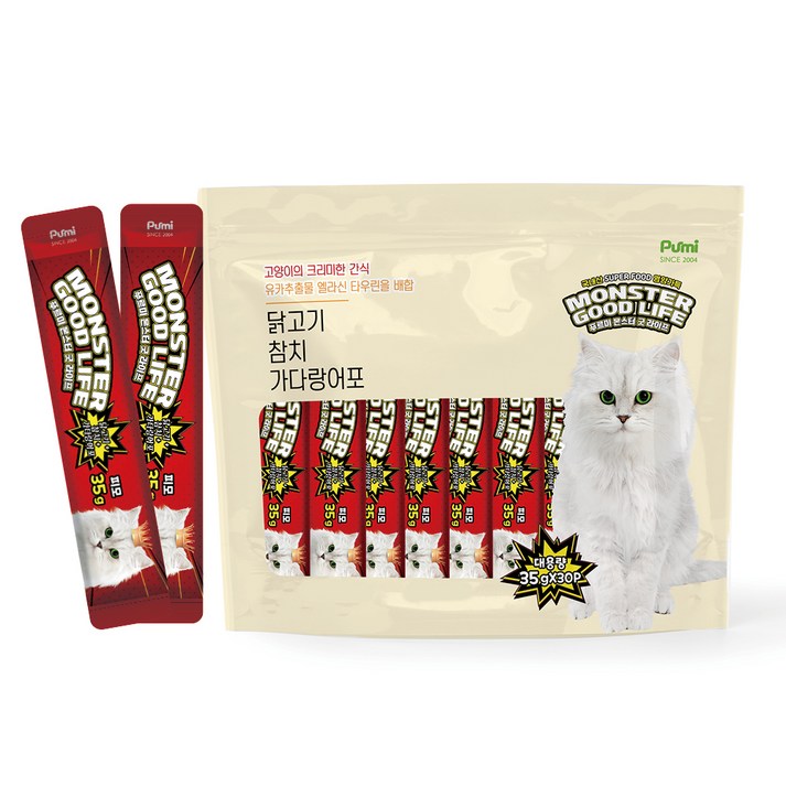 푸르미 고양이 몬스터굿라이프 대용량 35g 짜먹는 간식 30p 푸르미 고양이 몬스터굿라이프 대용량 35g 짜먹는 간식 30p