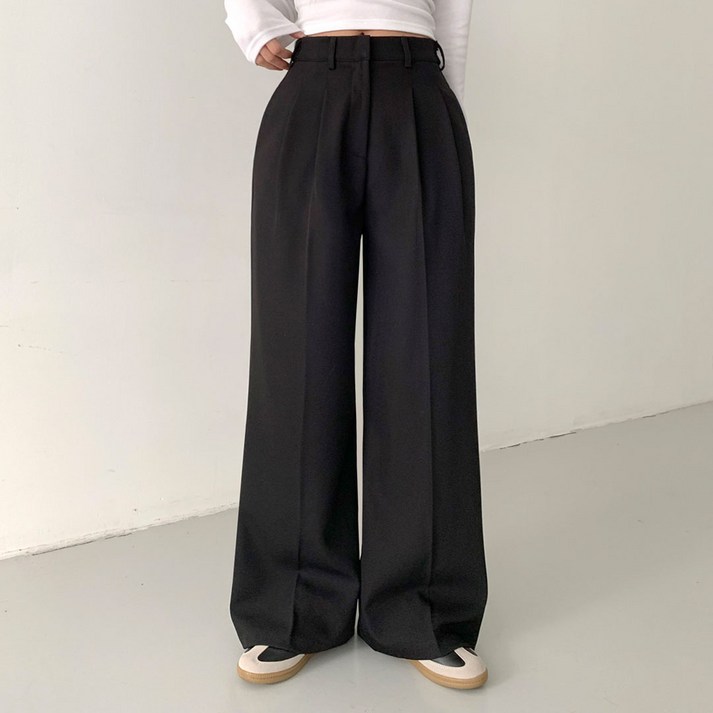 플랜데이 여성용 덴비 찰랑 와이드 핀턱 슬랙스