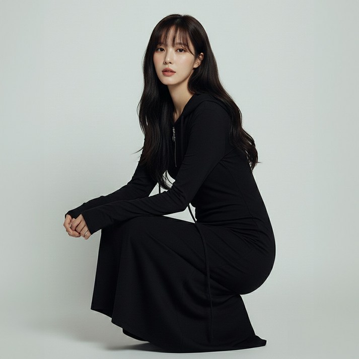 비비에모 르베나 반집업 후드 긴팔 롱 원피스 12406