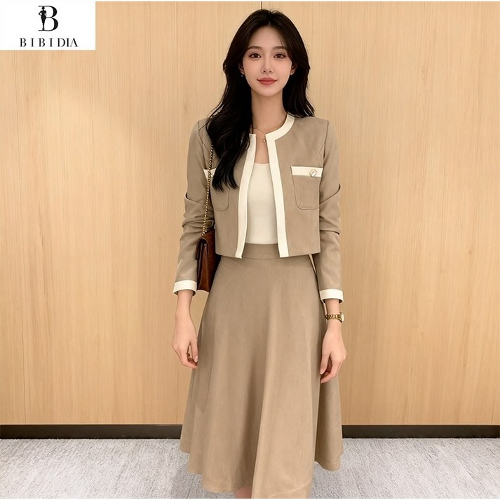 비비디아 여성용 자켓 롱스커트 투피스 세트 오피스룩 하객룩 출근룩 세트업5565