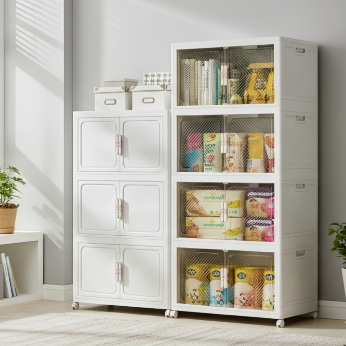 트렌디고 대형 다용도 수납장 접이식 플라스틱 서랍장 이동식 대용량 폴딩 리빙박스, 화이트