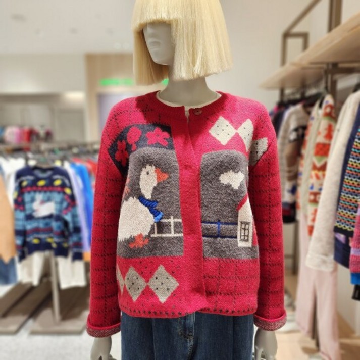 [백화점] 가디건 기하학패턴 오리 자가드 긴팔 BAKCB7361 타임 298360