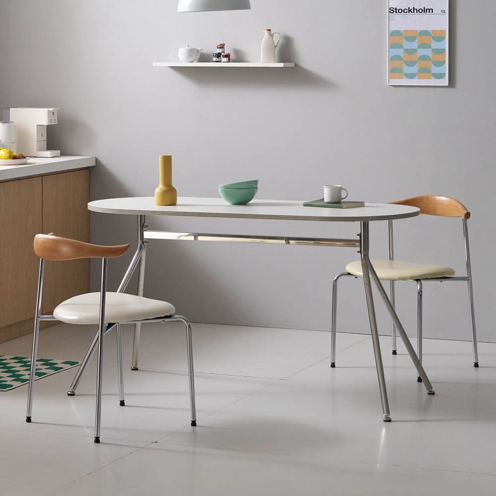 프리메이드 인테리어 라운드 식탁 테이블 4인용 6인용 식탁 탁자 카페 거실 티 테이블, 4인용, 이지 라운드 테이블(화이트+실버)