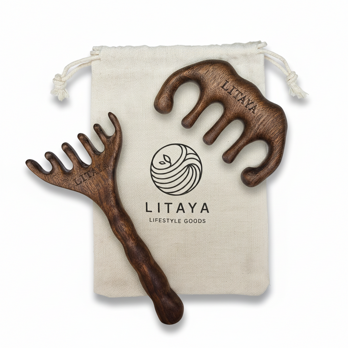 리타야 여성 두피괄사 마사지기 나무 사슴뿔 괄사기, 브라운, 1세트