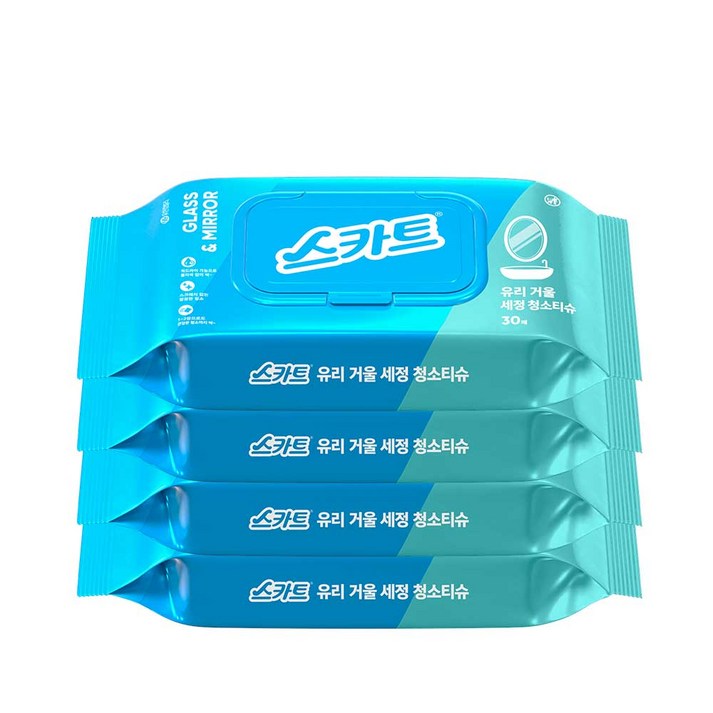 스카트 유리거울세정티슈 30매, 4개
