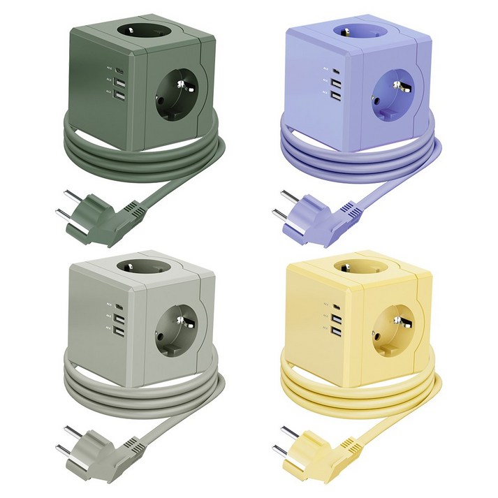 티메코 SF코팅 큐브 디자인 멀티탭 4000W 고용량 3구 (USB-A 2개 C타입 1개), 1개, 라벤더 SF02, 1.8m
