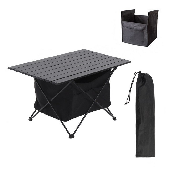 접이식피크닉테이블 알루미늄 경량 휴대용 접이식 캠핑 롤테이블 + 수납백 + 가방, 블랙