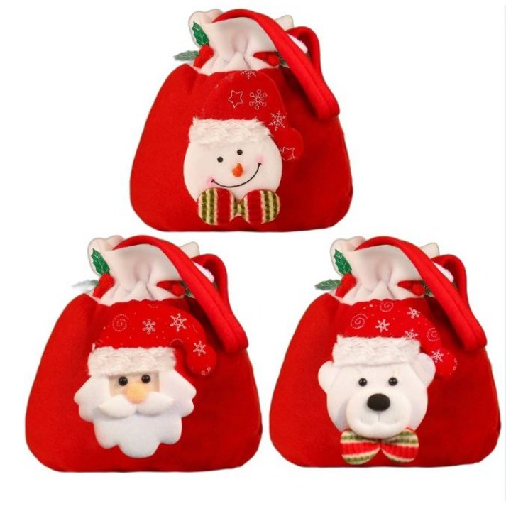 크리스마스 산타 선물 양말 주머니, 3개, 레드