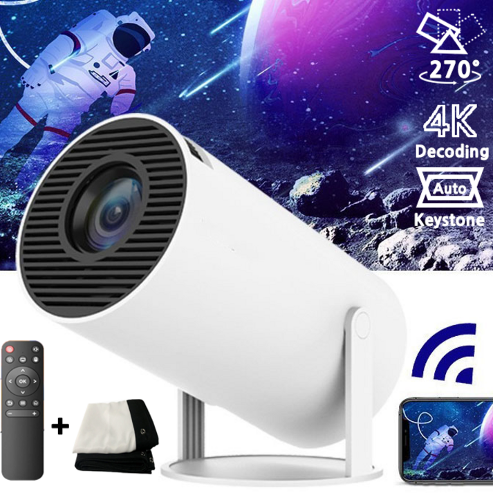BIKASU 가정용 4K 스마트 미니빔 빔프로젝터 휴대용 캠핑용 빔 프로젝터 180도 회전 초점 초고화질