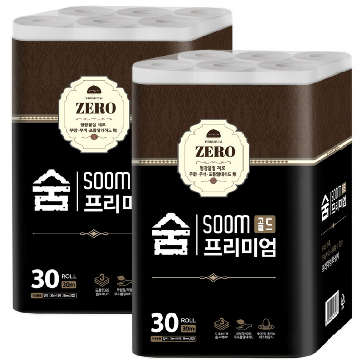 숨 프리미엄 골드제로 도톰한 3겹 무형광 화장지