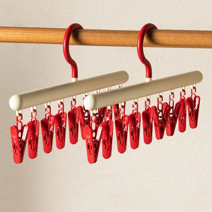 요펜스 다용도 집게형 걸이 대량수납 모자 잡화 걸이, 2개, 레드