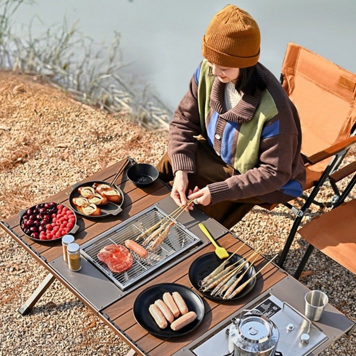 하이스피드 모던우드 IGT 캠핑 테이블 접이식 롤테이블 버너 BBQ, 우드