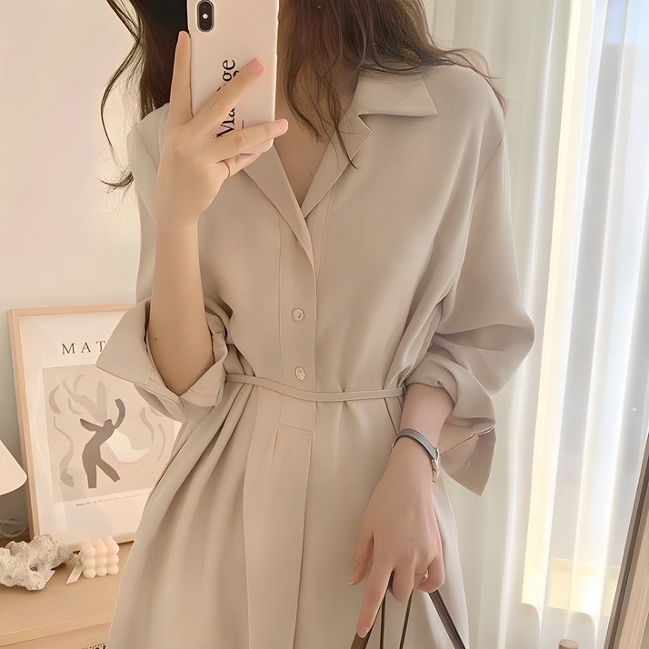 피어니스트 허리끈 카라넥 A라인 롱원피스 피어니스트 허리끈 카라넥 A라인 롱원피스