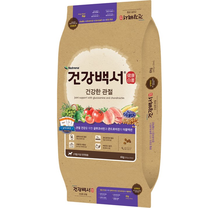 건강백서 전연령 건강한관절 강아지 기능성 사료, 뼈관절강화, 6kg, 1개