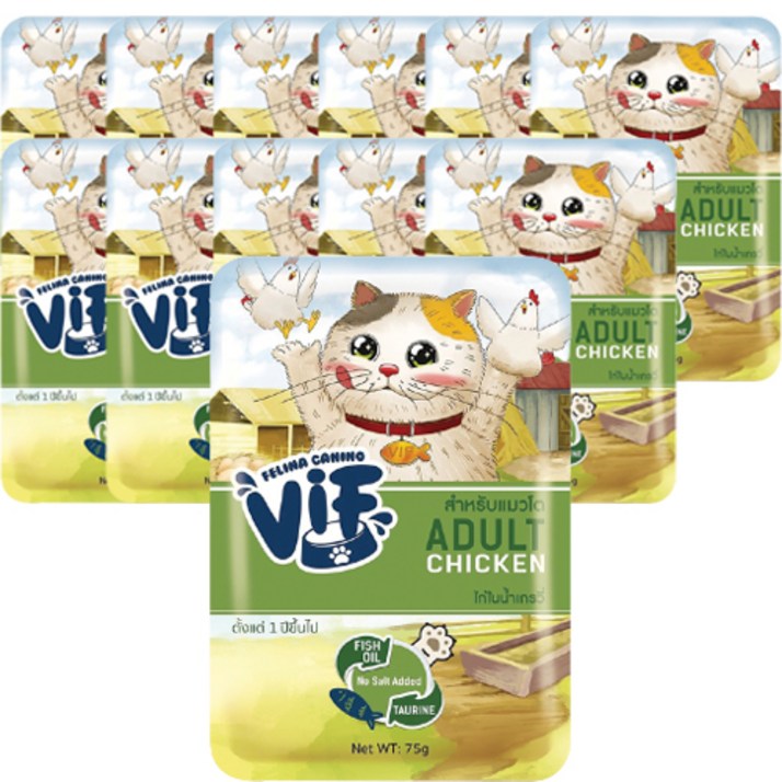 VIF 고양이 어덜트 파우치 간식, 혼합맛(닭고기/그레이비), 75g, 12개