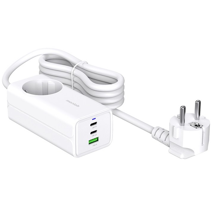 만렙 PS65W GaN 3포트 스마트 멀티탭 고속 충전기, 화이트, 1개 만렙 PS65W GaN 3포트 스마트 멀티탭 고속 충전기, 화이트, 1개