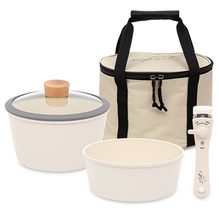 KOA 캠프 인덕션 IH 아웃도어 세라믹 코팅 탈착식 쿡웨어 코펠세트, 아이보리, 1개